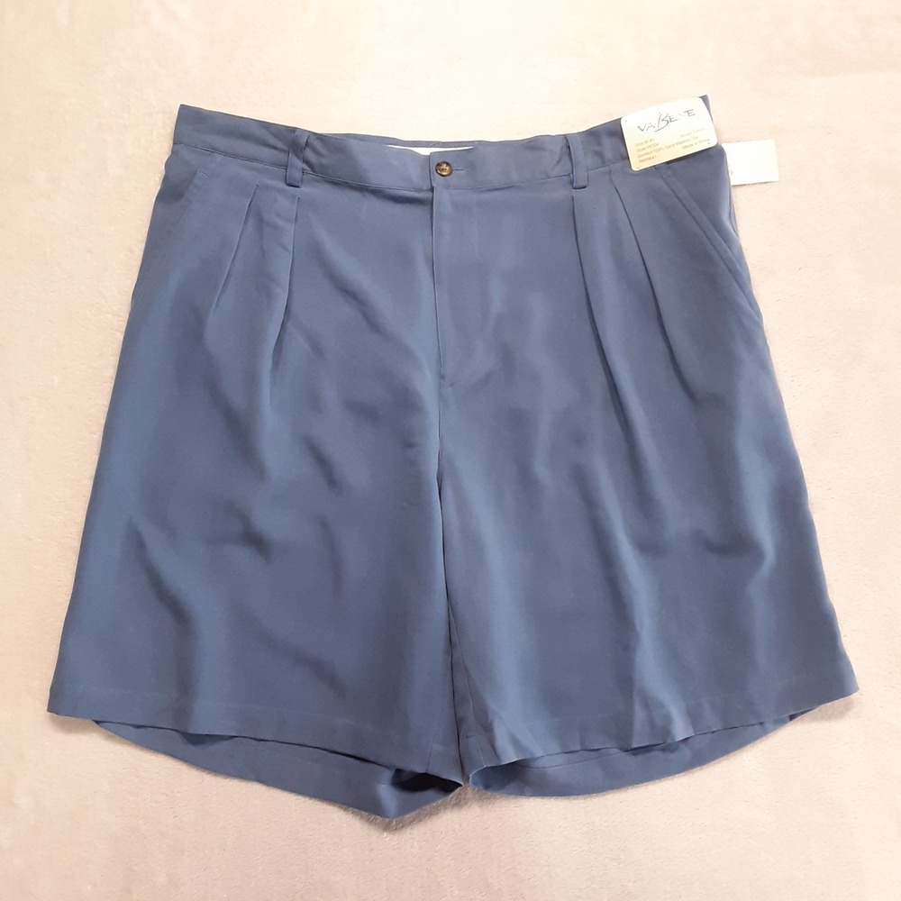 Va Bene Mens Double Forward Pleated Silk Shorts 40 Blue 8" Inseam Bermuda